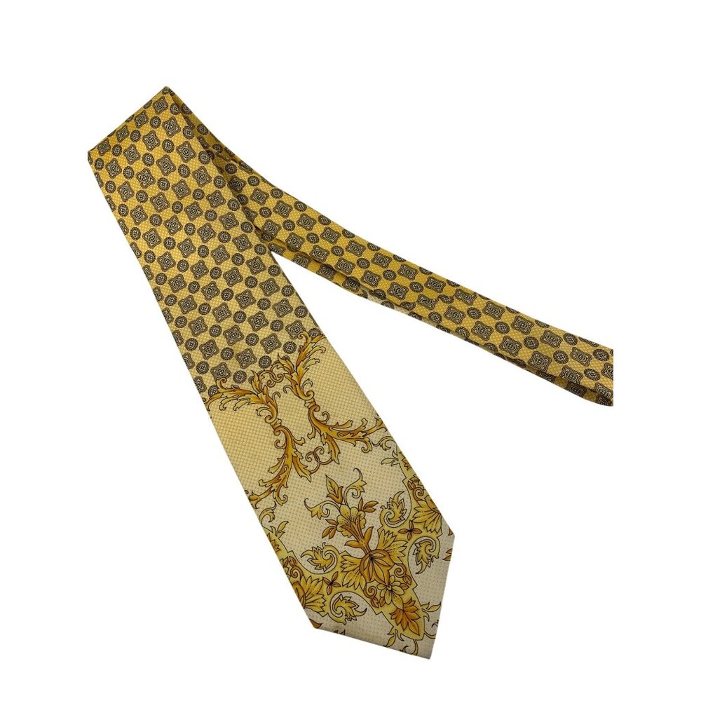 VTG Gianni Versace Yellow Gold Baroque Silk Necktie Italy - Picture 7 of 12
